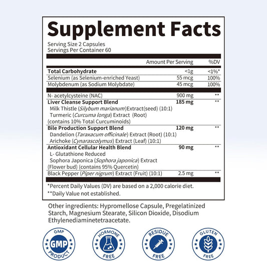 NAC Supplement 900 mg – Liver Cleanse Detox & Repair, Antioxidant & Cellular Health, Alcohol Defense Support – N-Acetyl Cysteine Capsules with Milk Thistle, Turmeric, Dandelion & Artichoke – 120 Count