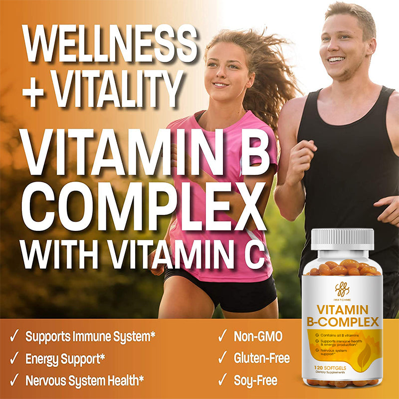 iMATCHME Vitamin B Complex Capsule (B12, B1, B2, B3, B5, B6, B7, B9, Folic Acid & Biotin), Reduce Stress & Supports Energy, Immune & Nervous System Support, 120 Capsules