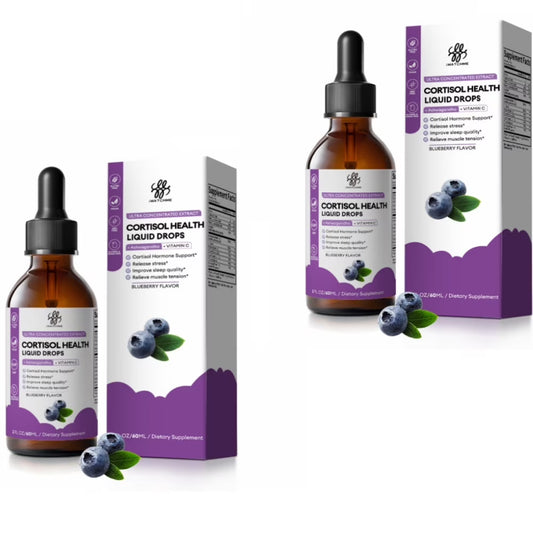 Cortisol Supplement Liquid Drops, 10 in 1 Cortisol Manager Reducer with Magnesium, Ashwagandha, L-theanine for Balanced Cortisol and Mood Support - 4 fl oz, 2 Pack, Blueberry Flavor