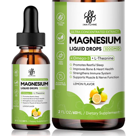 Magnesium Complex, Magnesium Glycinate, Oxide, Taurate and Citrate Liquid Drops for Bone, Heart, Muscle, Immune, Energy, Sleep & Digestion, High Absorption, Sugar-Free Lemon Flavor, 2 Fl Oz