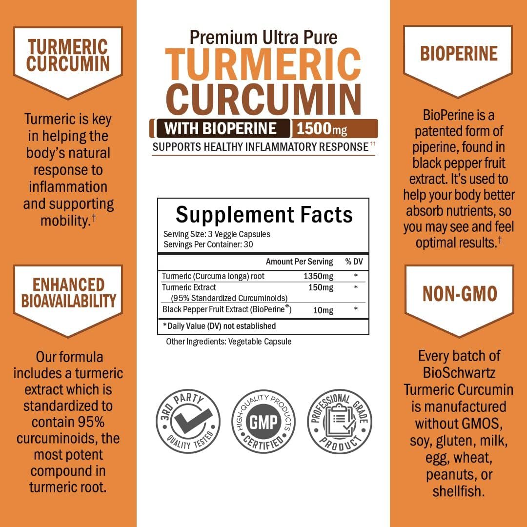Turmeric Curcumin Capsules Dietary Supplements 2000mg with Bioperine