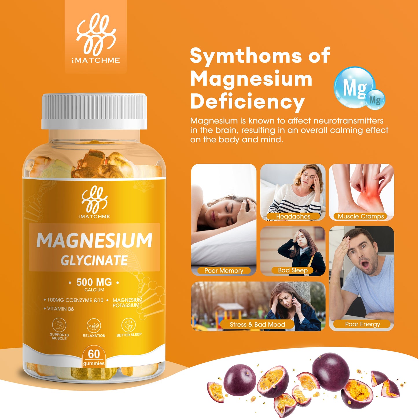 Magnesium Glycinate Gummies Sugar Free with Magnesium Malate, Vitamin D, B6, and CoQ10 for Calm Support & Sleep for Adults