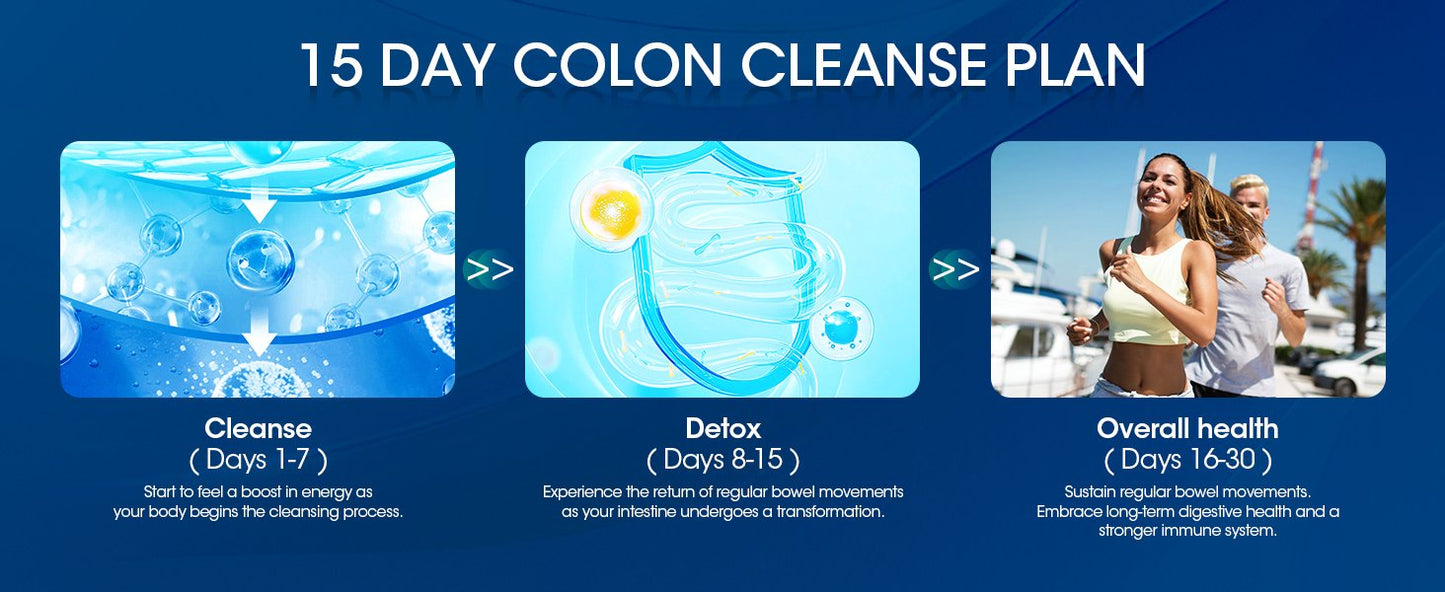 15 Day Colon Cleanse - 2 in 1 Colon & Gut Detox with Herbal Blends - Colon Broom, Constipation Relief, Gut Digestive Health & Bloating - Psyllium Husk, Senna Leaf - 30 Capsules