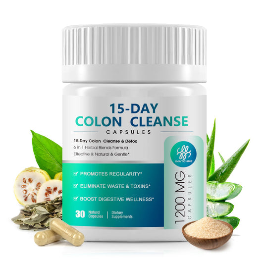 15 Day Colon Cleanse - 2 in 1 Colon & Gut Detox with Herbal Blends - Colon Broom, Constipation Relief, Gut Digestive Health & Bloating - Psyllium Husk, Senna Leaf - 30 Capsules