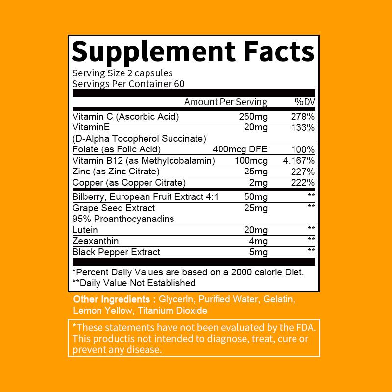 iMATCHME Lutein Zeaxanthin Capsules with Grape Seed,Bilberry Supports Eye Health Improved Vision Eliminate Yellow Spots & Pigments Antioxidant