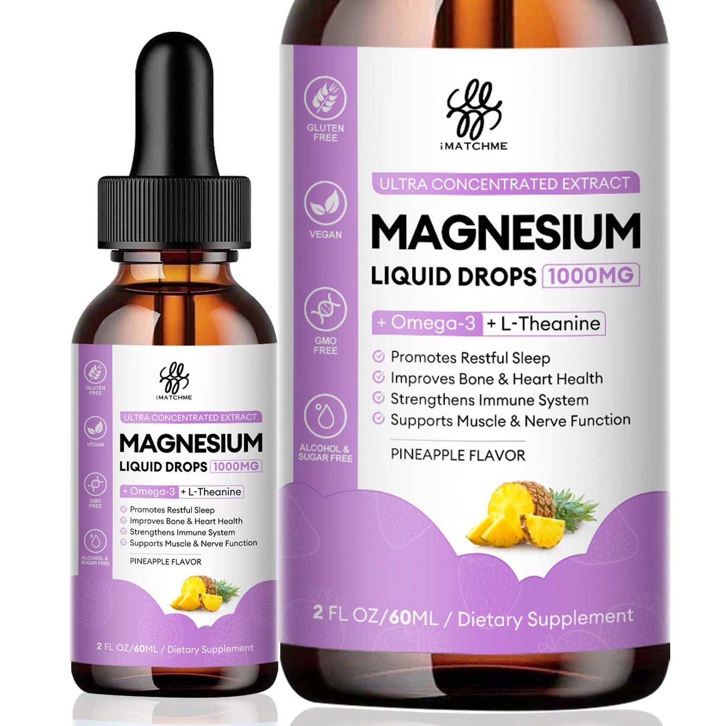 Magnesium Complex, Magnesium Glycinate, Oxide, Taurate and Citrate Liquid Drops for Bone, Heart, Muscle, Immune, Energy, Sleep & Digestion, High Absorption, Sugar-Free Pineapple Flavor, 2 Fl Oz