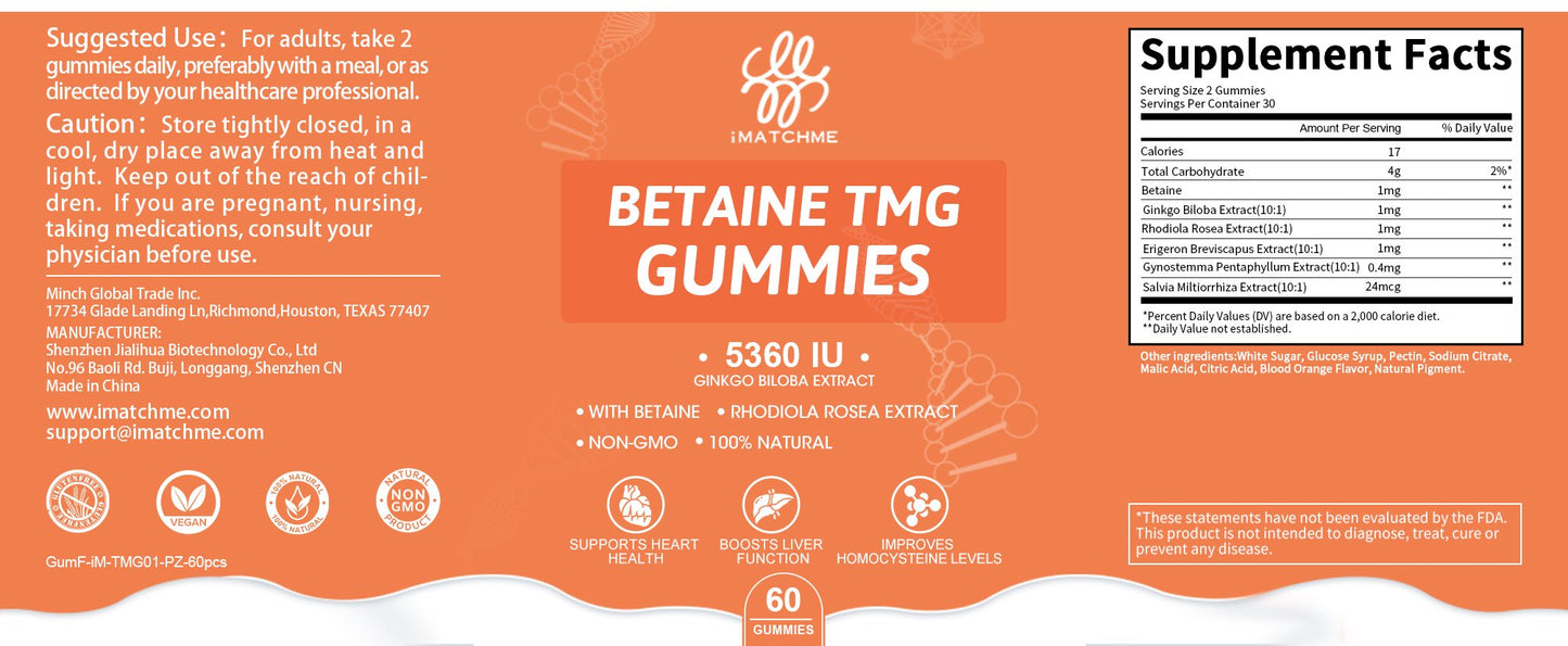 Tmg Betaine Gummies Trimethylglycine As Betaine Anhydrous, Tmg Supplement - Improves Strength, Strength and Muscle Endurance
