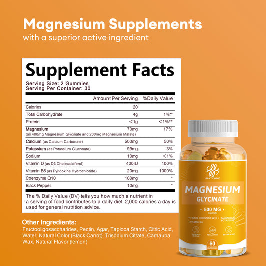 Magnesium Glycinate Gummies Sugar Free with Magnesium Malate, Vitamin D, B6, and CoQ10 for Calm Support & Sleep for Adults