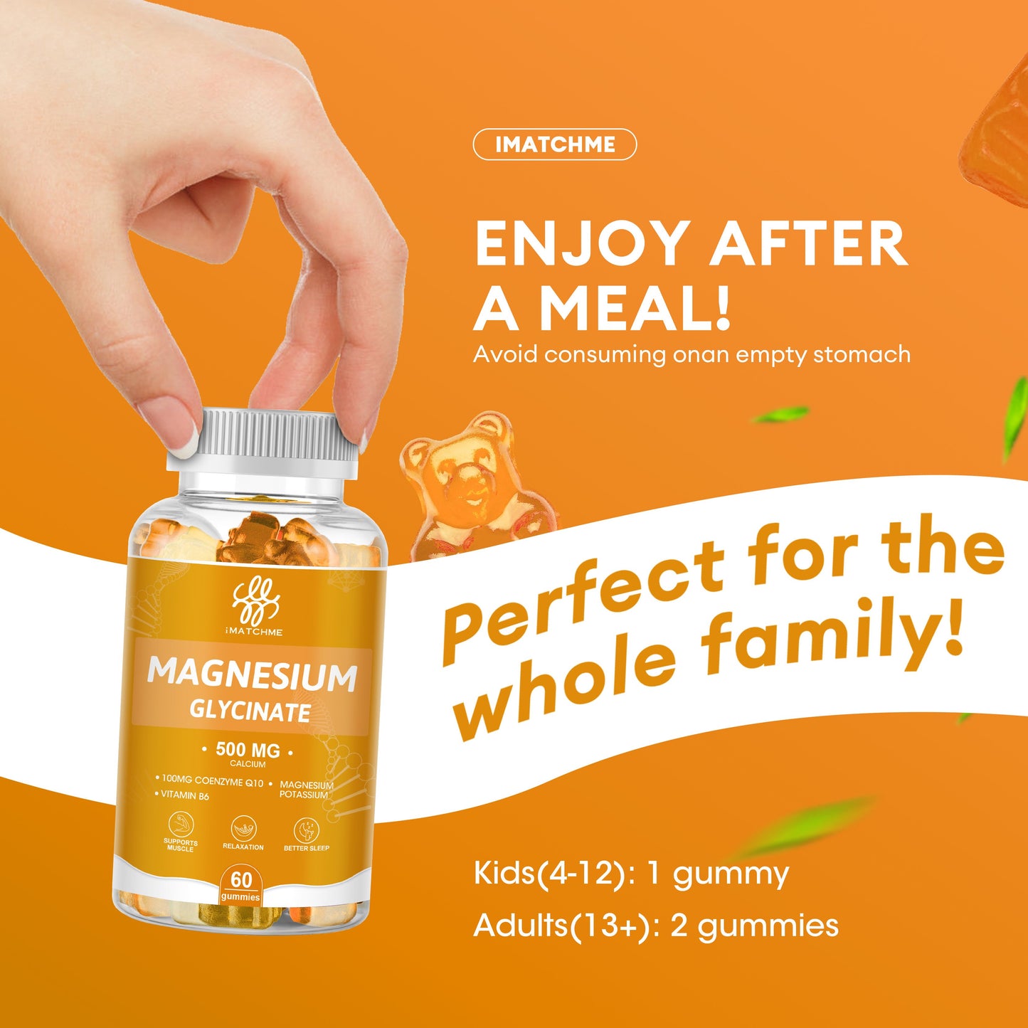 Magnesium Glycinate Gummies Sugar Free with Magnesium Malate, Vitamin D, B6, and CoQ10 for Calm Support & Sleep for Adults