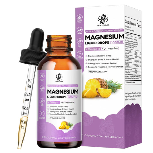 Magnesium Complex, Magnesium Glycinate, Oxide, Taurate and Citrate Liquid Drops for Bone, Heart, Muscle, Immune, Energy, Sleep & Digestion, High Absorption, Sugar-Free Pineapple Flavor, 2 Fl Oz