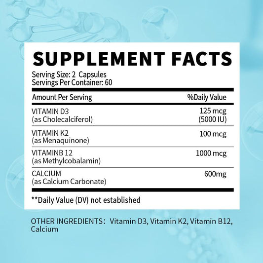 iMATCHME 4-in-1 Calcium Capsules with Vitamin D3,K2,B12 for Heart, Bone & Immune Health Promotes Calcium Absorption