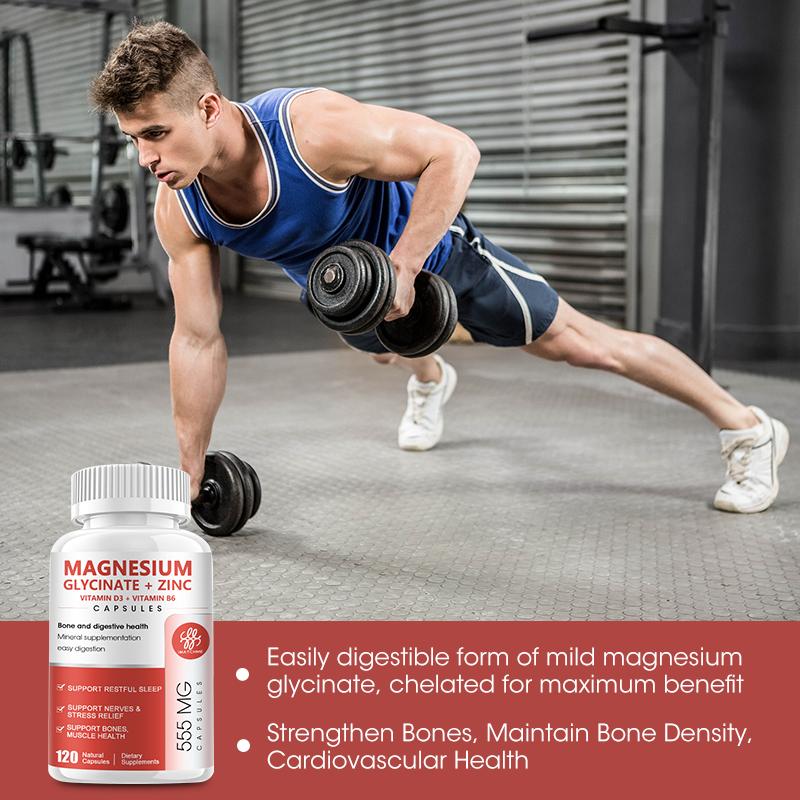 Magnesium Glycinate Capsules - Supplement to Support Stress Relief, Sleep, Heart Health, Nerves, Muscles, and Metabolism* - with Zinc Vitamin D3 D6 Pills