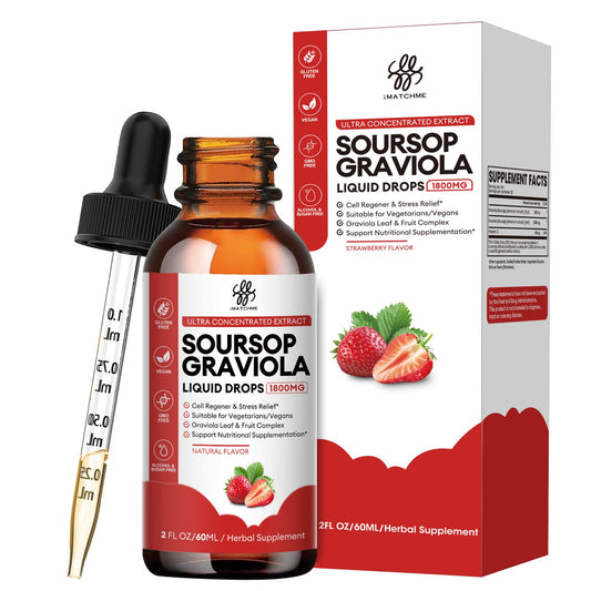 Soursop Graviola Liquid Drop Strawberry Flavor Natural Soursop Leaves & Fruit Complex for Overall Wellness