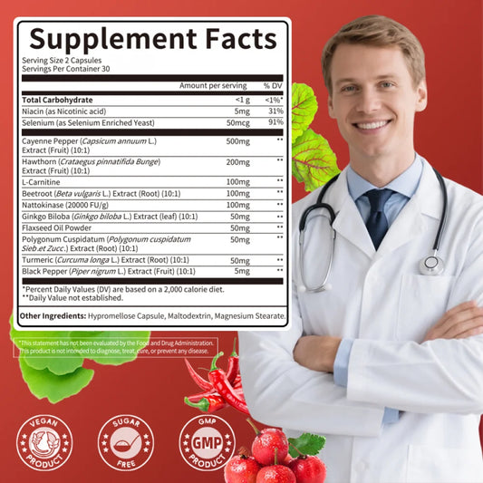 Cayenne Pepper Capsules Supplement with Hawthorn Berry, Turmeric, Beet Root, Black Pepper, Support Cardiovascular, Healthy Digestion & Immune System,60 CT