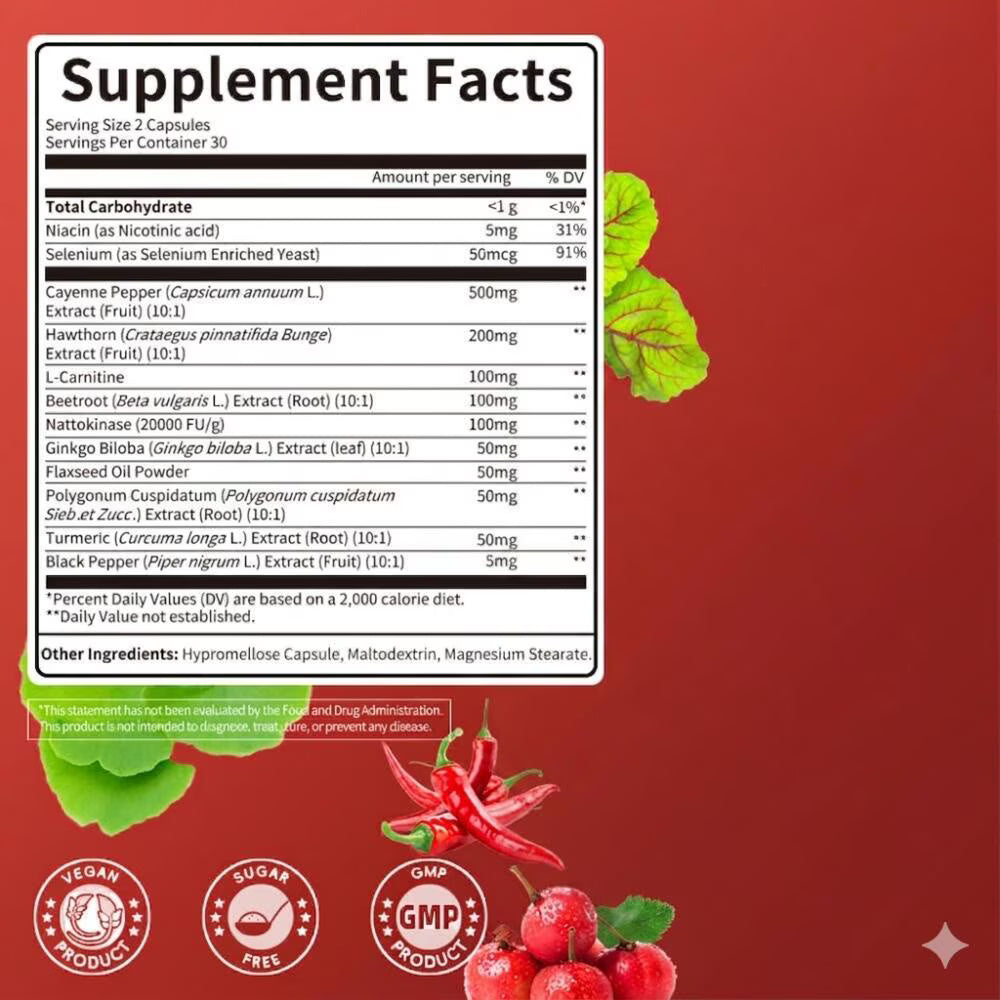 Cayenne Pepper Capsules Supplement with Hawthorn Berry, Turmeric, Black Pepper, Support Healthy Digestion & Immune System,60 CT