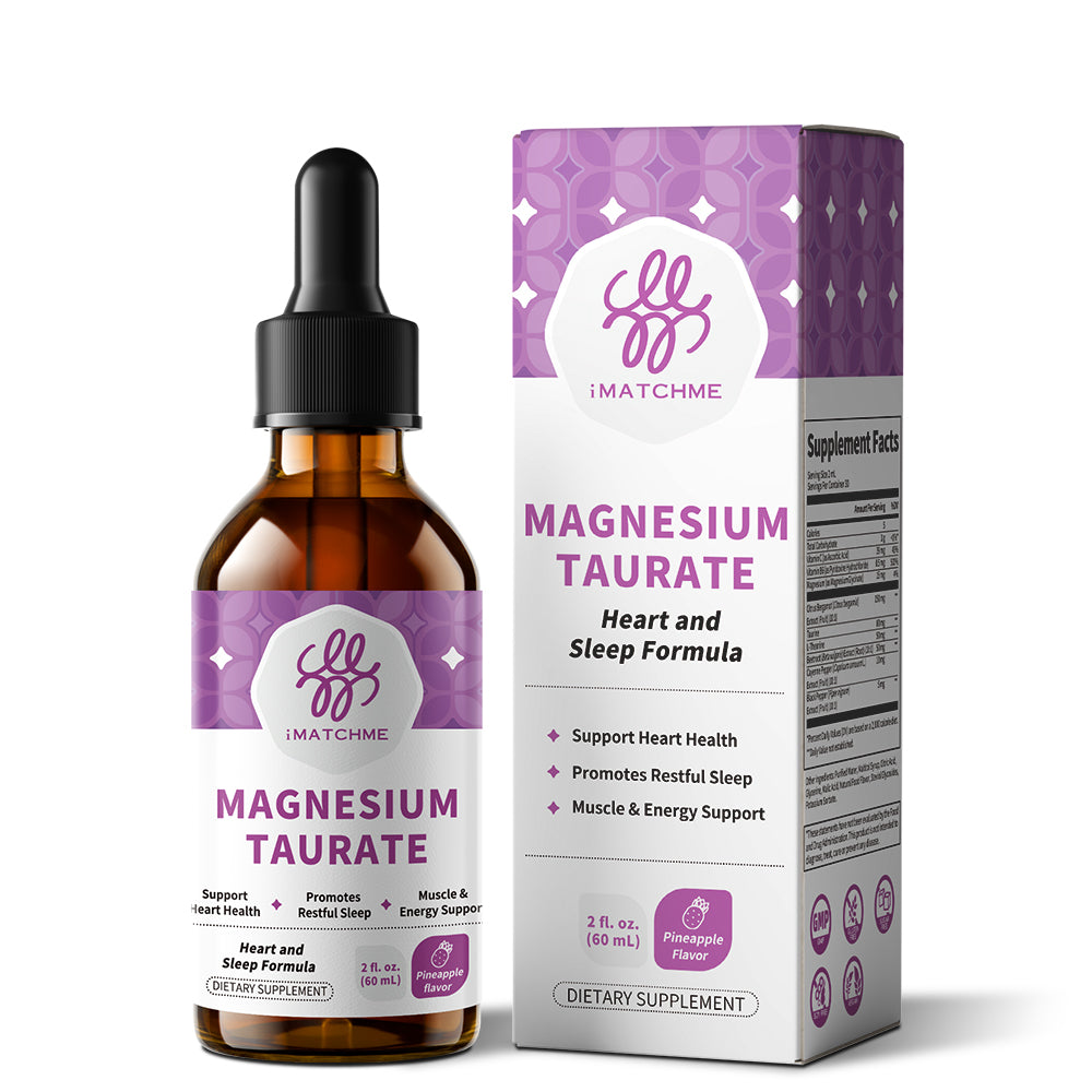 iMATCHME Magnesium Taurate Liquid Drops, Pineapple Flavor, 2 Fl Oz | Liquid Magnesium with Taurine, Vitamin B6 & Citrus Bergamot; Supports Heart, Muscle & Nerve Health; Vegan, Non-GMO