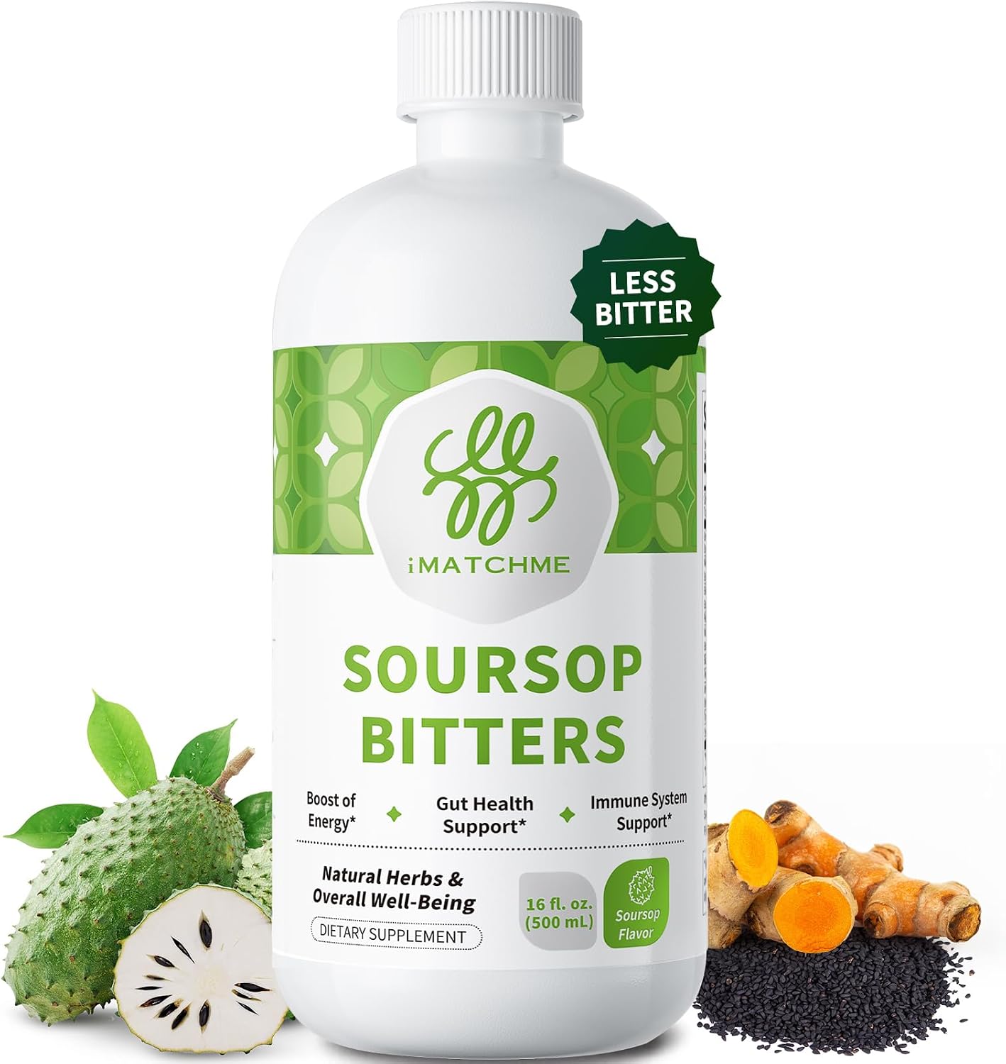 Soursop Bitters Liquid with Soursop Leaves for Digestive, Gut Detox&Cleanse | Pure 15 Herb Sour Sop Tea with Black Seed,Moringa for Antioxidant,Immune Support,Skin Health,0 Sugar,Absorb+,Non-GMO 16 fl oz