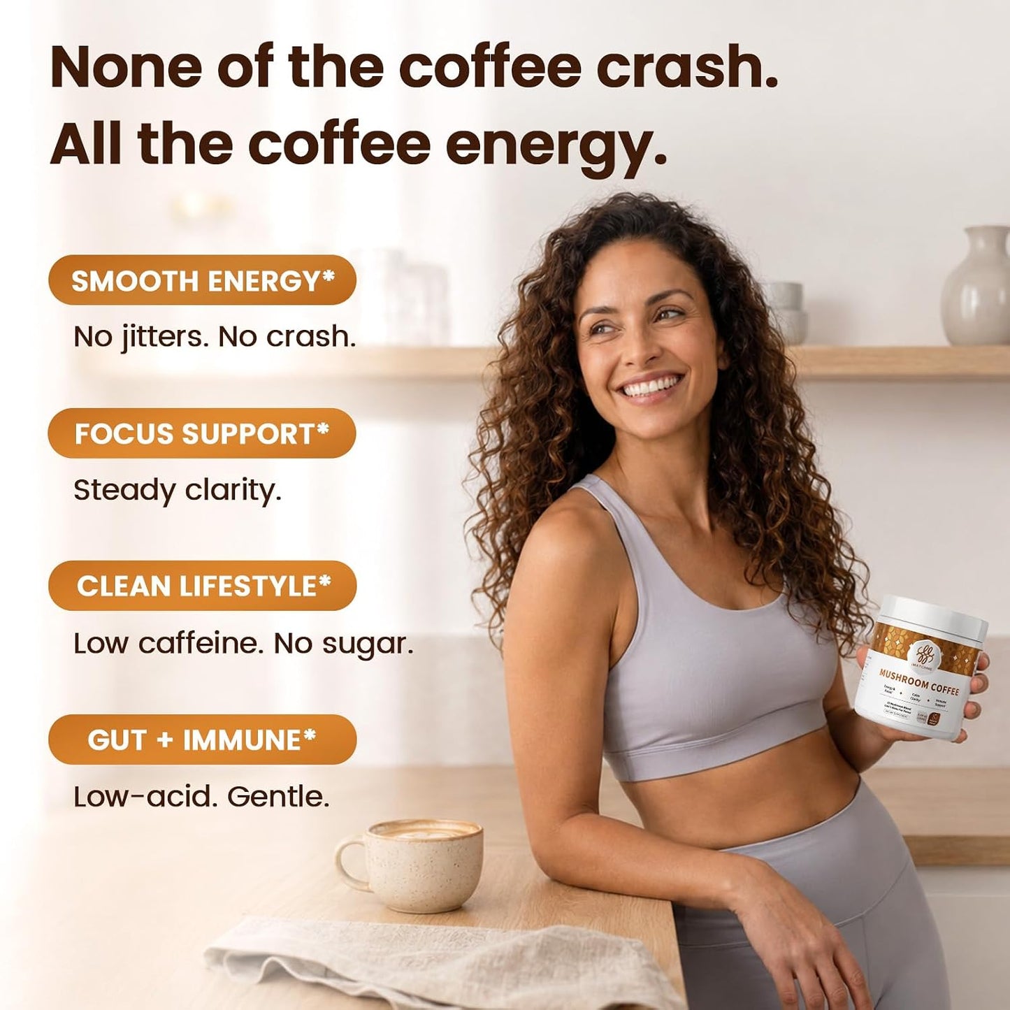 Mushroom Coffee Powder, 50 Servings | 10 Functional Mushrooms (Lion's Mane & Cordyceps) Arabica Blend; Supports Focus, Energy & Immunity; Low Caffeine, No Sugar