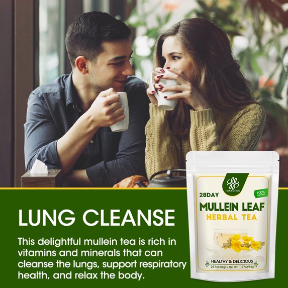 Mullein Leaf Herbal Tea for Respiratory Support, Natural Mullen Tea for Lung Cleanse, Detox and Immune Support - 28 Tea Bags - No Caffeine, Non-GMO