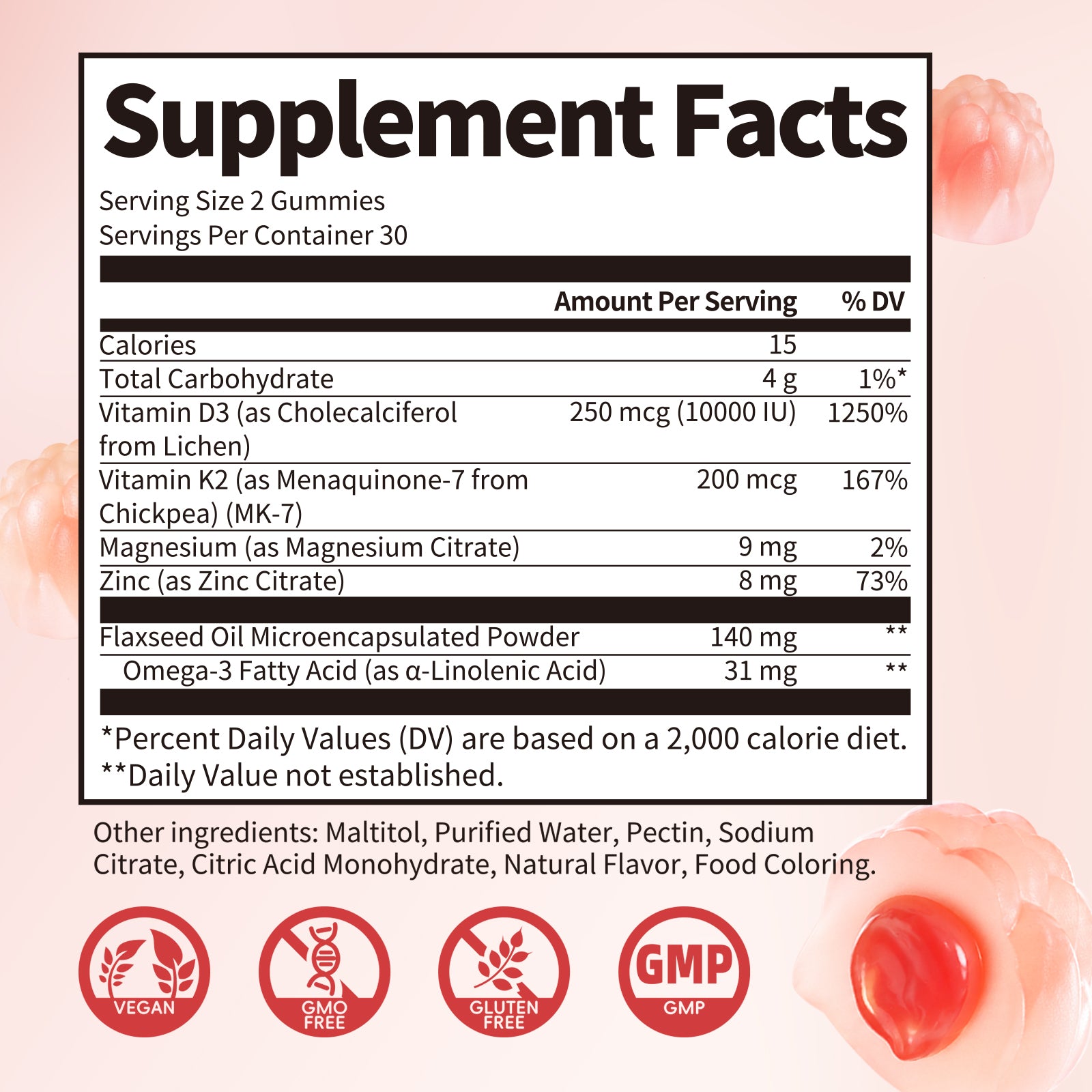 iMATCHME High Potency Vitamin D3 + K2 (MK-7) Gummies - 10000 IU D3 & 200 mcg K2 with Omega-3, Magnesium & Zinc - Strawberry Filled Liquid-Core Sugar-Free Complex