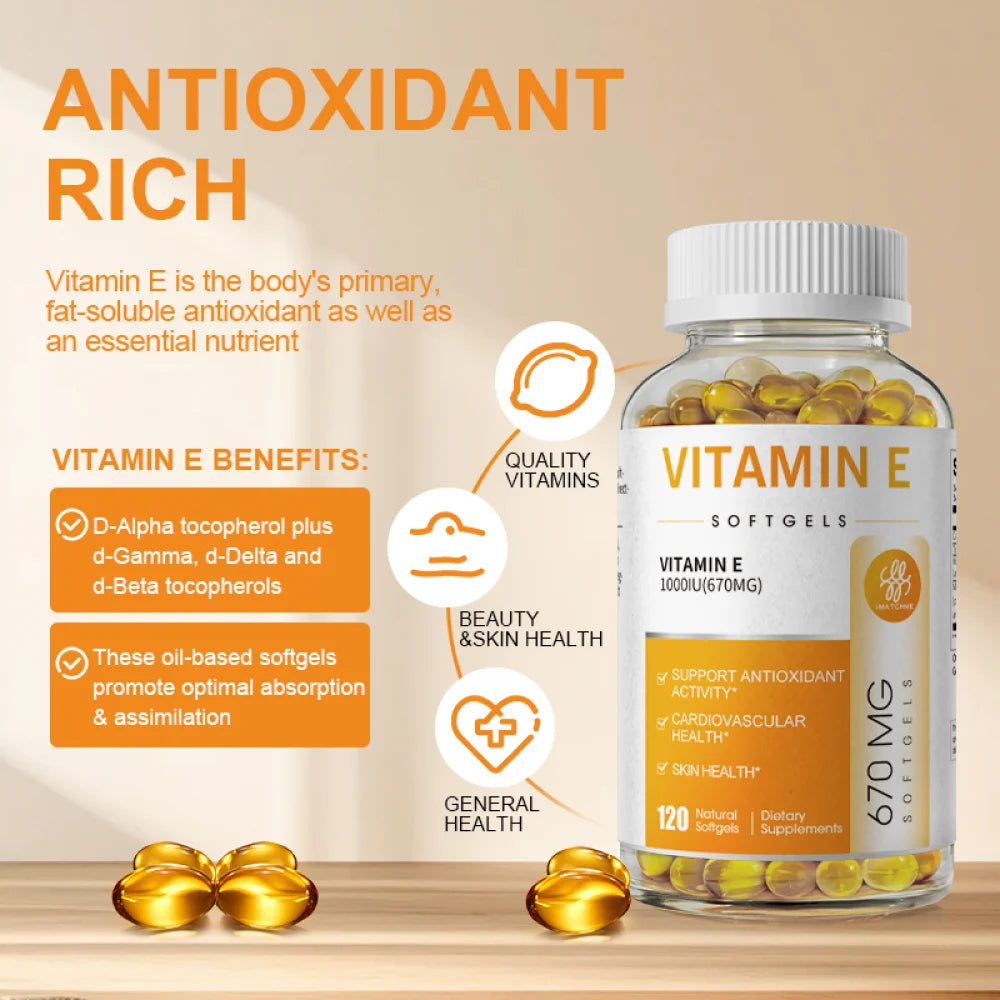 Vitamin E 1000 IU Softgels, Natural Antioxidant, Skin & Immune System Support - Naturally-Sourced Vitamin E - Gluten Free, Dairy Free - 120 Ct