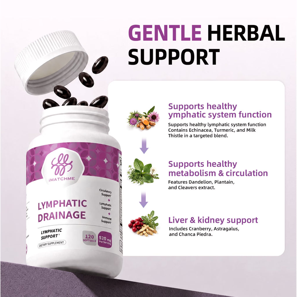 Lymphatic Drainage Supplements, Herbal Blend with Echinacea & Dandelion,Immune & Lymph Support,60 Ct
