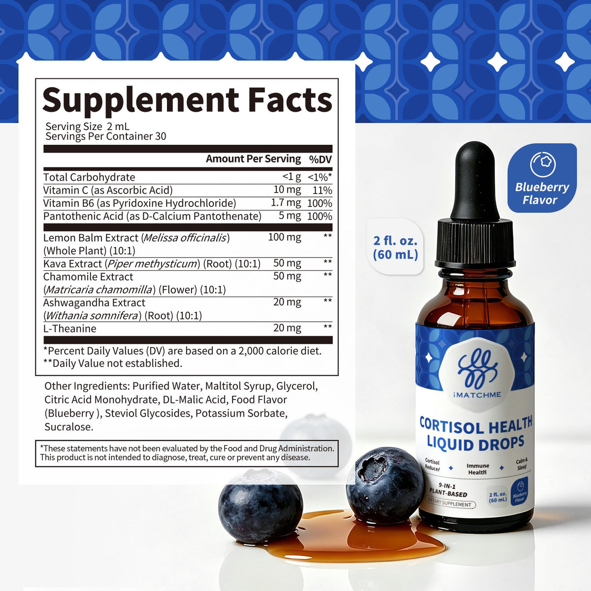Cortisol Health Support Liquid Drops – Ashwagandha & L-Theanine Supplement, 2 fl oz