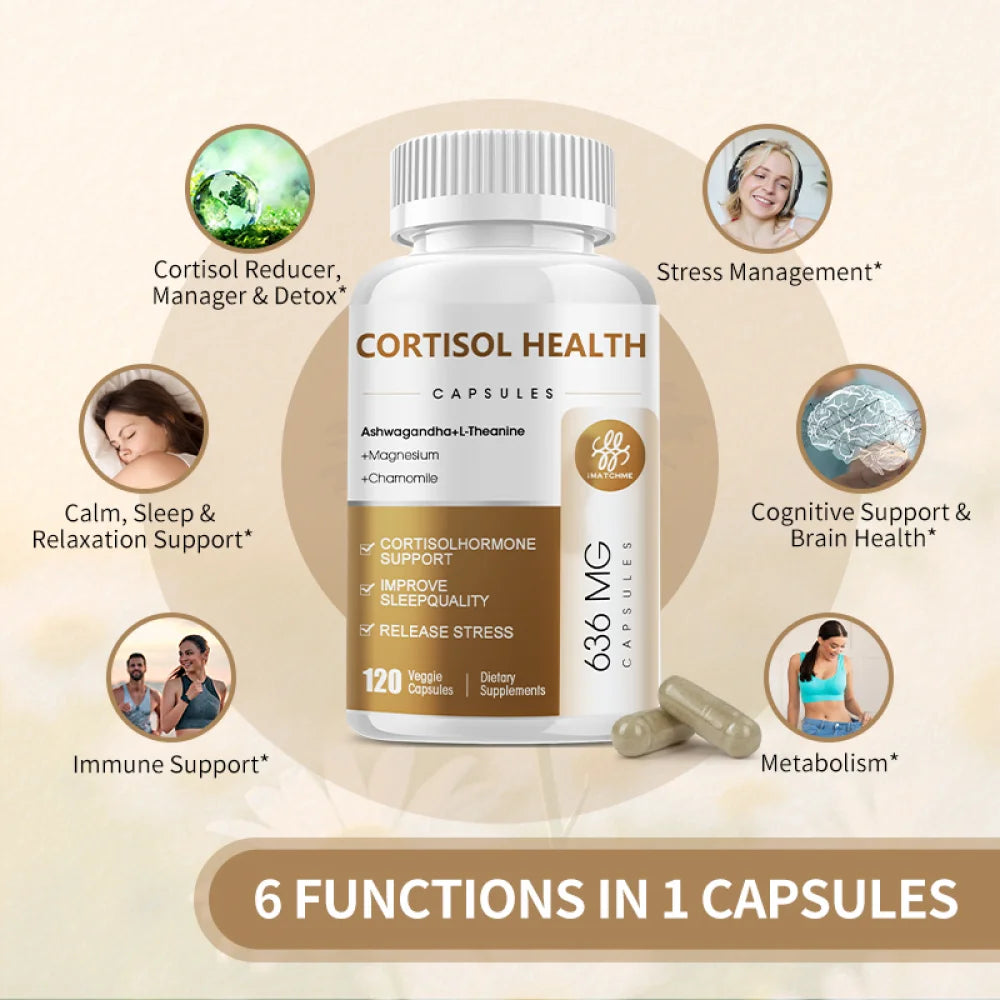 Cortisol Supplements for Women & Men - 10-in-1 Cortisol Reducer Manager with Ashwagandha, Magnesium - Lower High Cortisol Levels, Relaxation & Night Support, Non-GMO, 120 CT