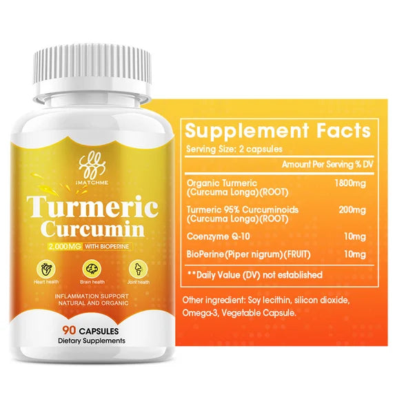 IM Turmeric Curcumin 2000mg,with 95% Curcuminoids,BioPerine,CoQ10 for Heart & Joint Support,90 Count