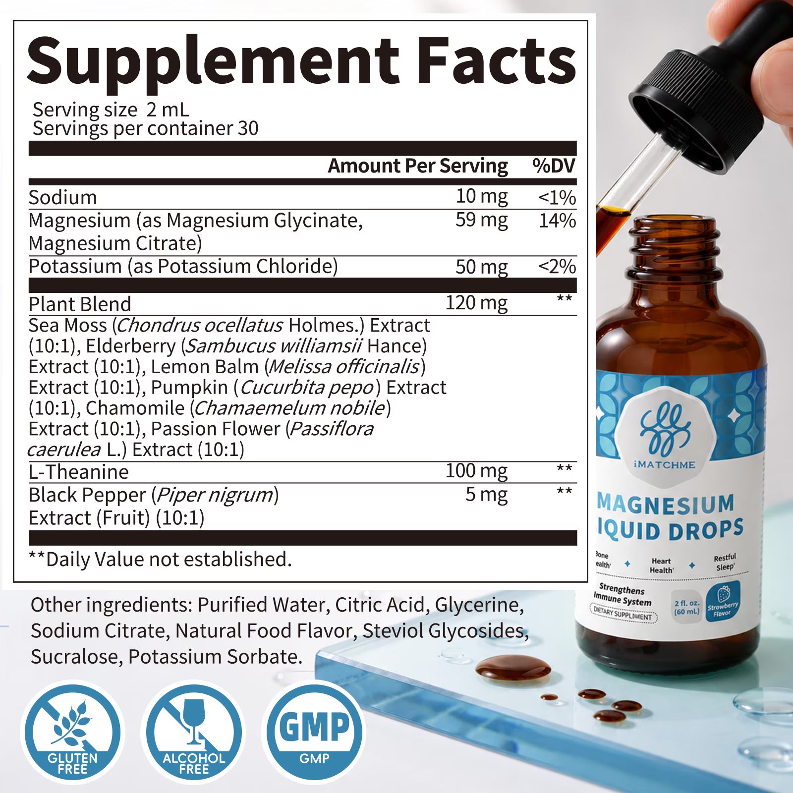 (2 Pack) Magnesium Liquid Drops with Potassium & Sea Moss, Strawberry Flavor, 4 fl oz Total