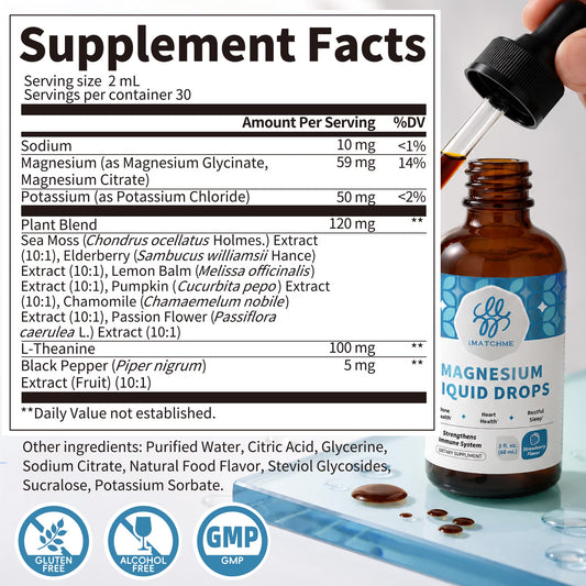 (2 Pack) Magnesium Liquid Drops with Potassium & Sea Moss, Strawberry Flavor, 4 fl oz Total