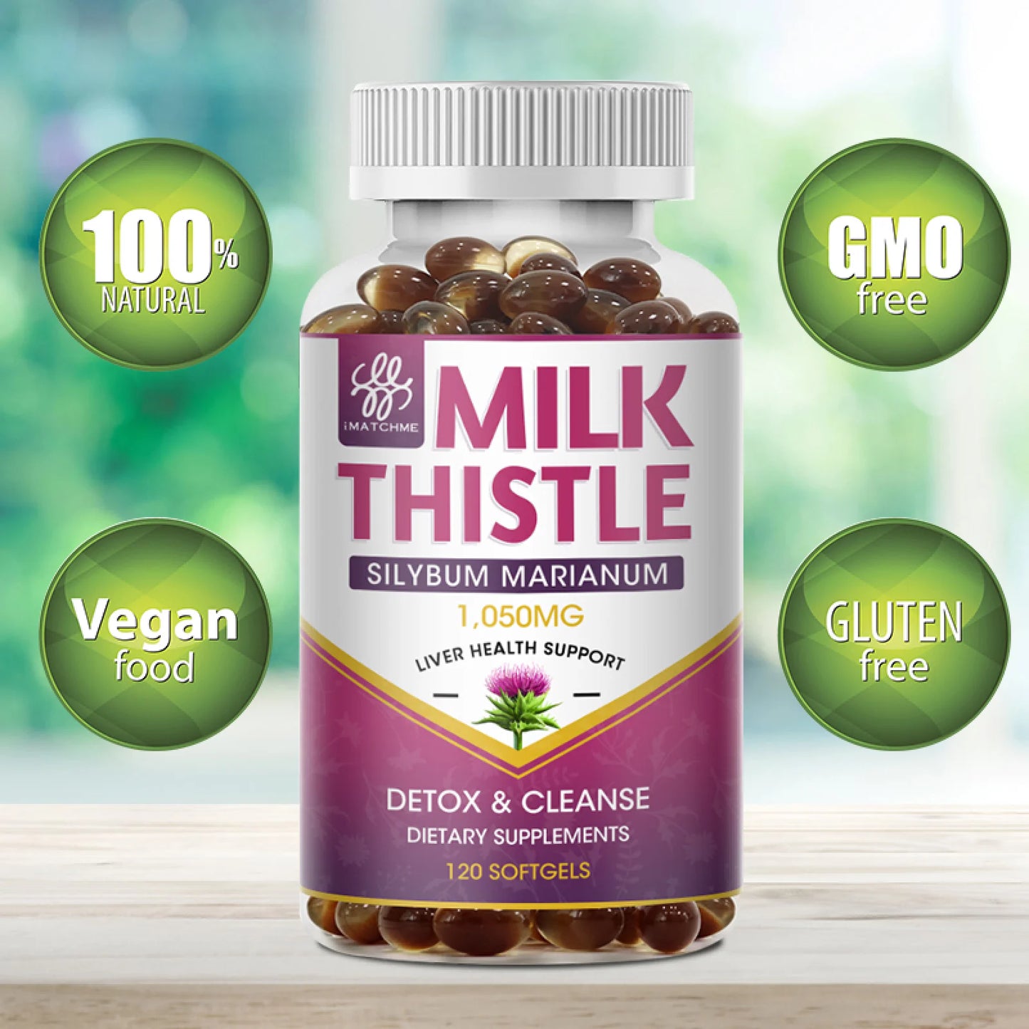 Milk Thistle Silymarin Marianum, with Dandelion Root Support Liver Health & Antioxidant,120 Capsules