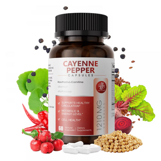 Cayenne Pepper Capsules Supplement with Hawthorn Berry, Turmeric, Beet Root, Black Pepper, Support Cardiovascular, Healthy Digestion & Immune System,60 CT