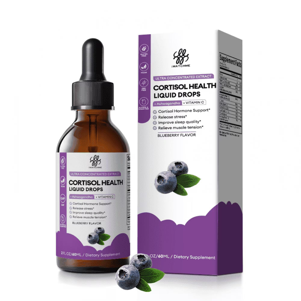 Cortisol Supplement Liquid Drops, 10 in 1 Cortisol Manager Reducer with Magnesium, Ashwagandha, L-theanine for Balanced Cortisol and Mood Support - 2 fl oz, Blueberry Flavor