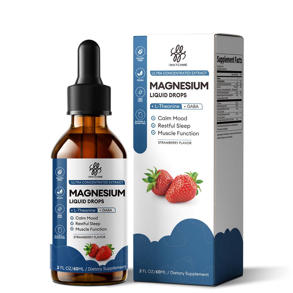 iMATCHME Liquid Magnesium Glycinate Drops - Triple Calm Formula with GABA & L-Theanine for Sleep, Stress Relief & Muscle Relaxation (Strawberry Flavor, 2oz)