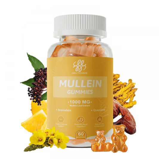 Mullein Gummies for Lungs - Mullein Leaf Extract Supplement for Respiratory, Mullein Gummies with Quercetin & Bromelain for Lung, Digestive Health & Immune, Vegan, Pineapple Flavor,60 Ct