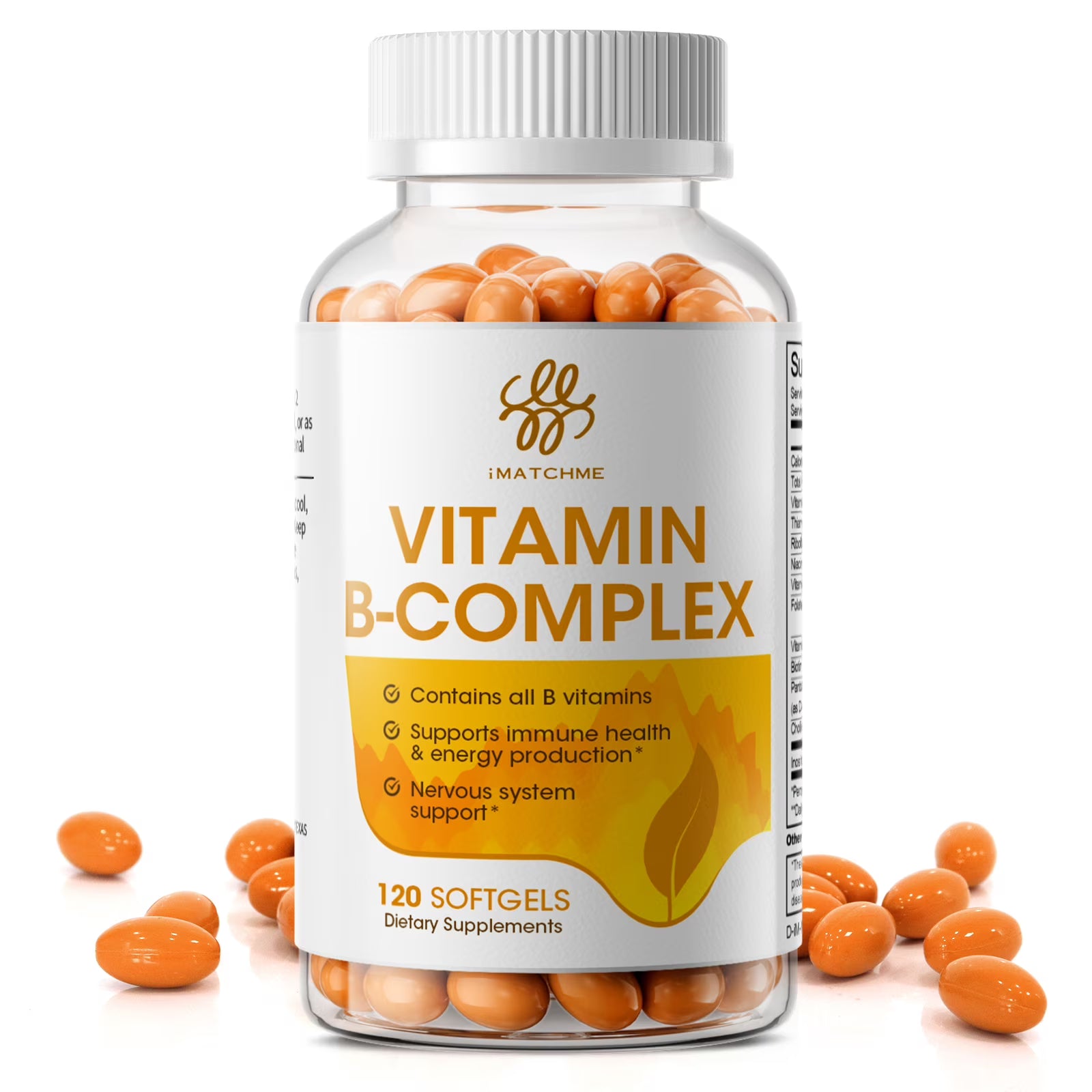 Vitamin B Complex Capsules, with Vitamin B1, B2, B3, B6,B12 Dietary Supplement, 120 Count