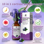 Cortisol Supplement Liquid Drops, 10 in 1 Cortisol Manager Reducer with Magnesium, Ashwagandha, L-theanine for Balanced Cortisol and Mood Support - 2 fl oz, Blueberry Flavor