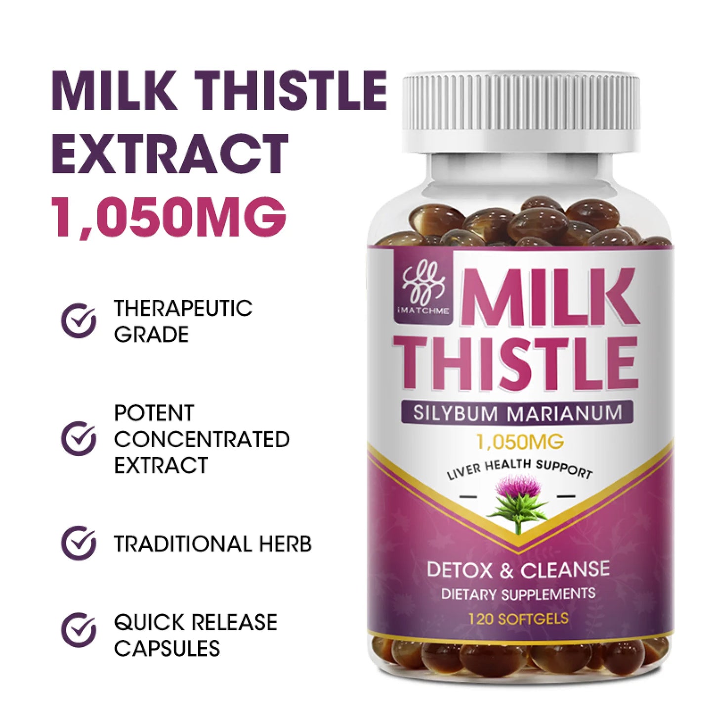 Milk Thistle Silymarin Marianum, with Dandelion Root Support Liver Health & Antioxidant,120 Capsules