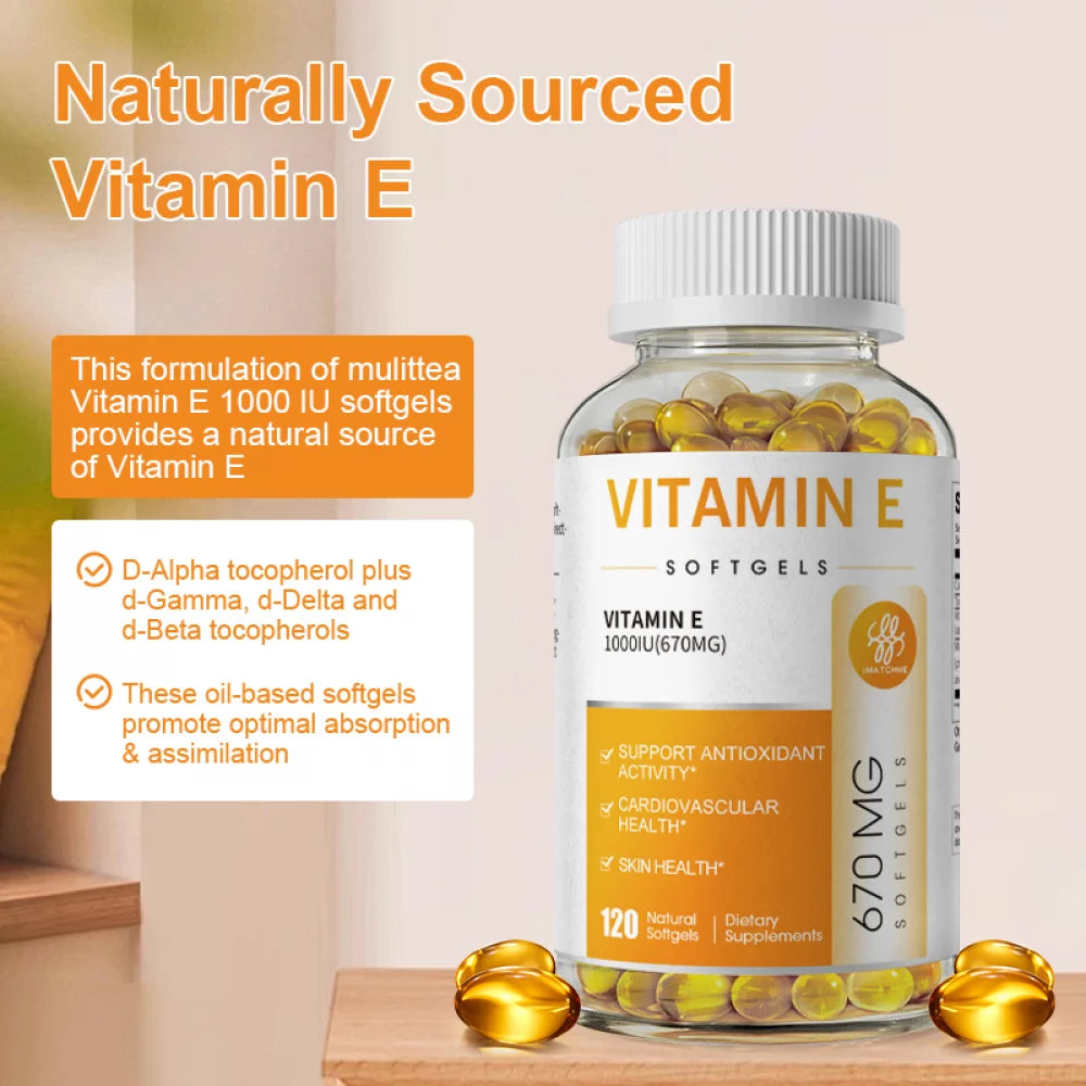 Vitamin E 1000 IU Softgels, Natural Antioxidant, Skin & Immune System Support - Naturally-Sourced Vitamin E - Gluten Free, Dairy Free - 120 Ct
