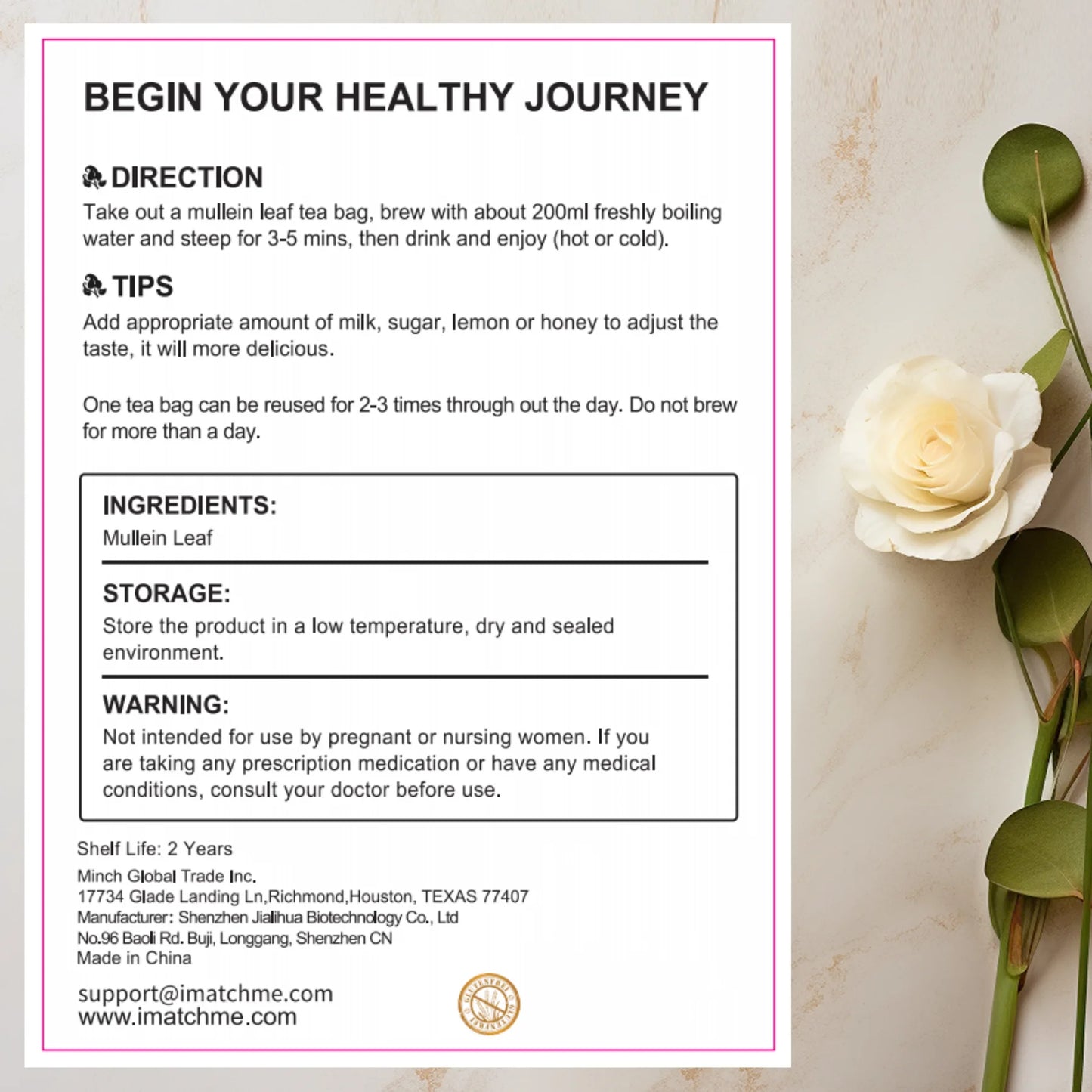 Herbal Mullein Tea, Mullein Leaf Tea Detox Tea Bags, Caffeine Free, 2g/Bag, 56 Bags