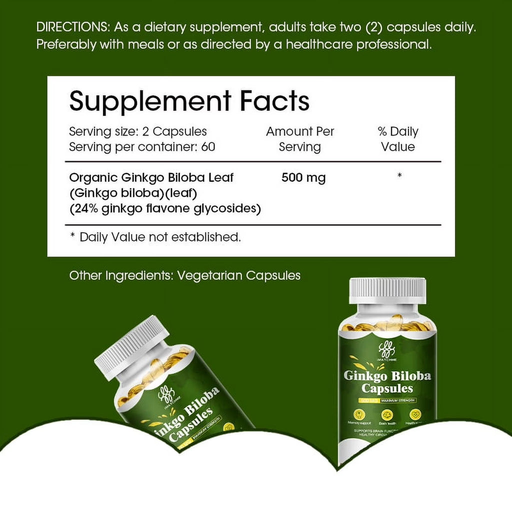 (2 PACK)Ginkgo Biloba Capsules 500mg | Herbal Supplement | 240 Vegetarian Capsules