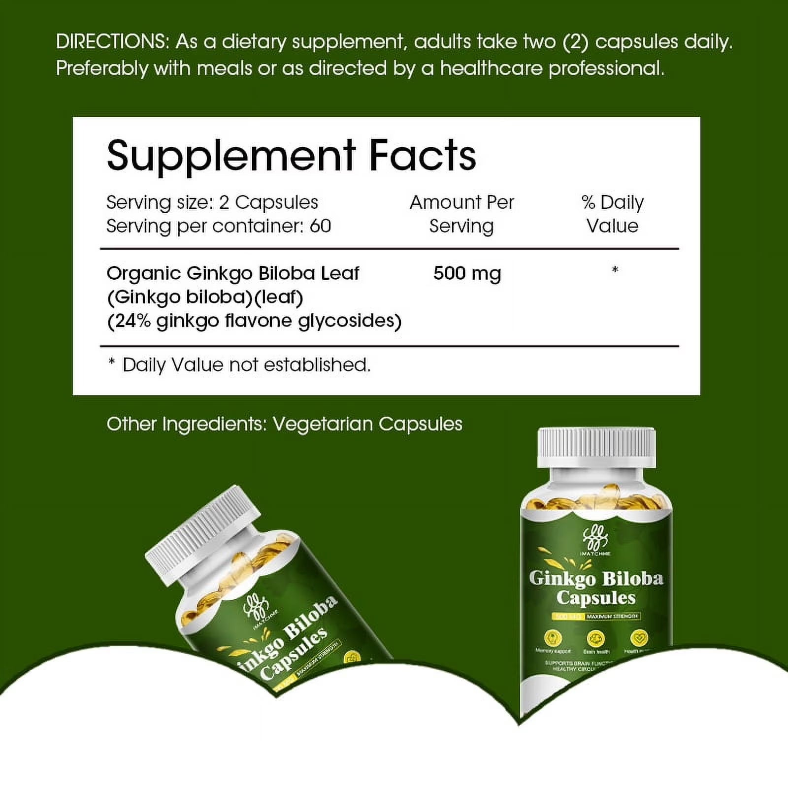 (2 PACK)Ginkgo Biloba Capsules 500mg | Herbal Supplement | 240 Vegetarian Capsules
