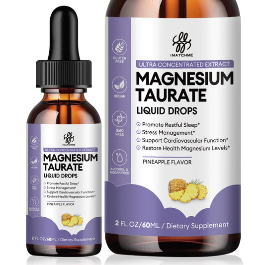 iMATCHME Magnesium Taurate Liquid Drops - High Absorption Formula for Muscle Function, Circulation & Energy Support (Pineapple Flavor, 2oz)