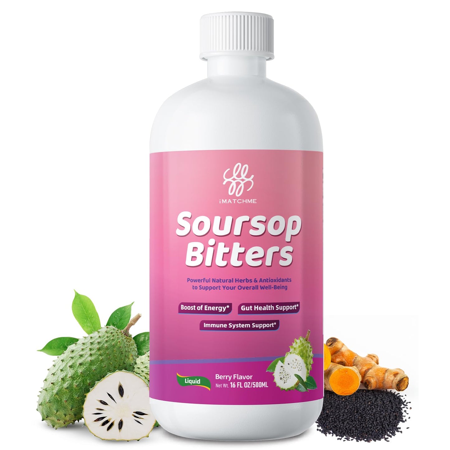 iMATCHME 20-in-1 Soursop Bitters Liquid - Herbal Gut Cleanse, Immune Support & Vitality Tonic (16 fl oz)