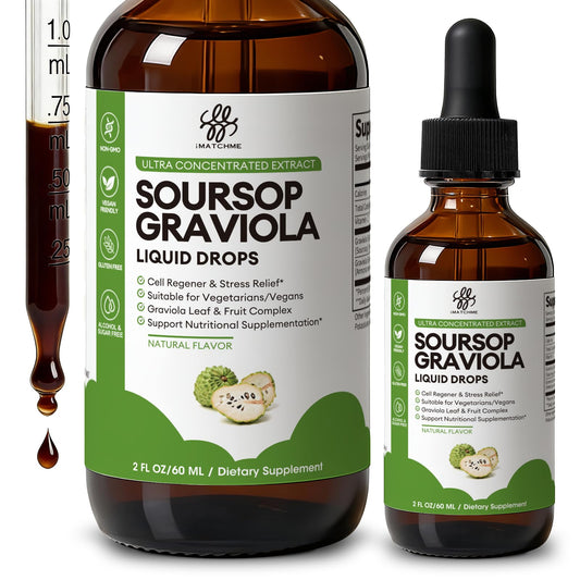 iMATCHME Soursop Graviola Liquid Drops - High Absorption Annona Muricata Extract for Immune Support & Gut Health - Vegan, Non-GMO, 2 Fl Oz