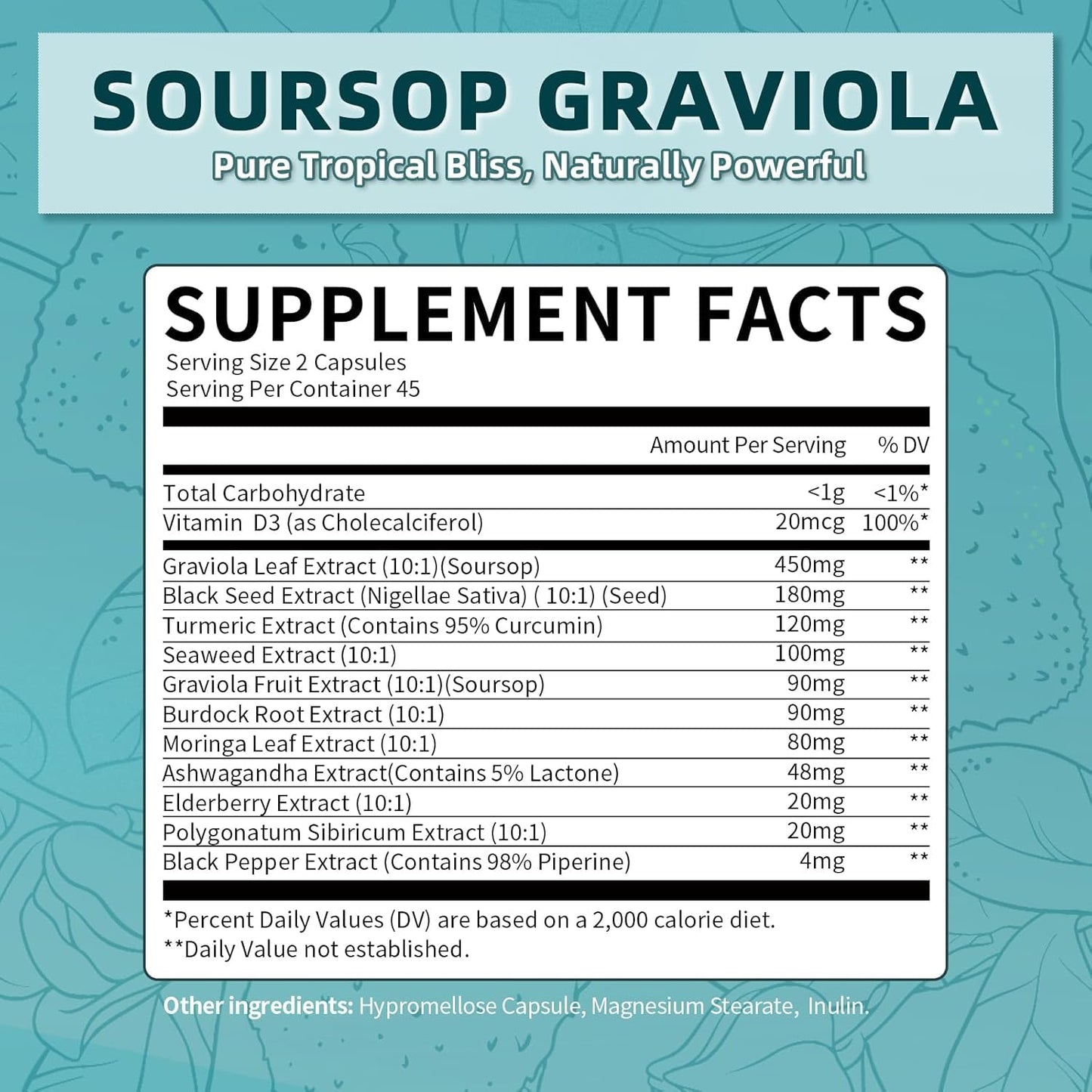 iMATCHME 11-in-1 Soursop Graviola Capsules - 10:1 High Potency Extract with Moringa, Black Seed & Turmeric for Daily Vitality (90 Count)