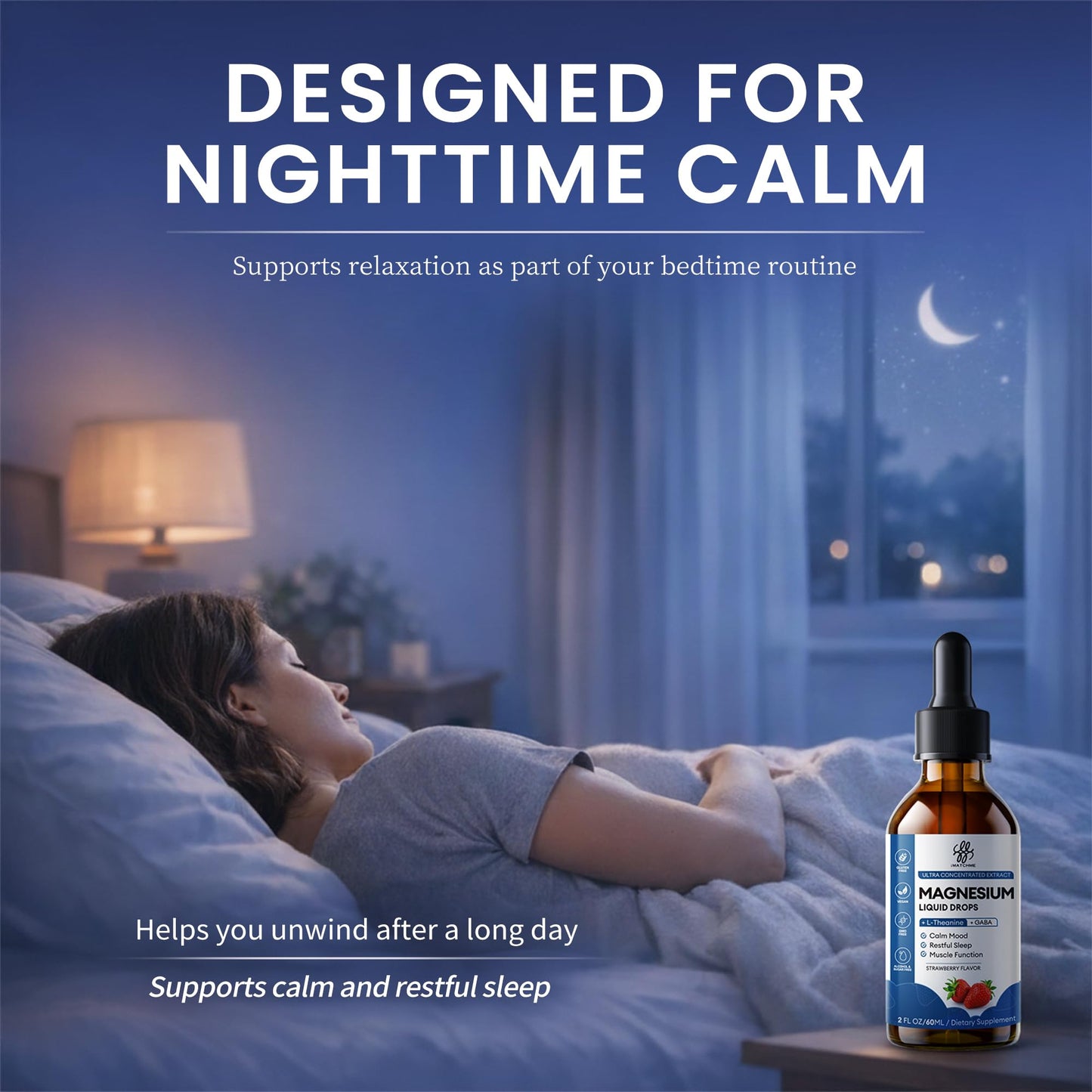 iMATCHME Liquid Magnesium Glycinate Drops - Triple Calm Formula with GABA & L-Theanine for Sleep, Stress Relief & Muscle Relaxation (Strawberry Flavor, 2oz)