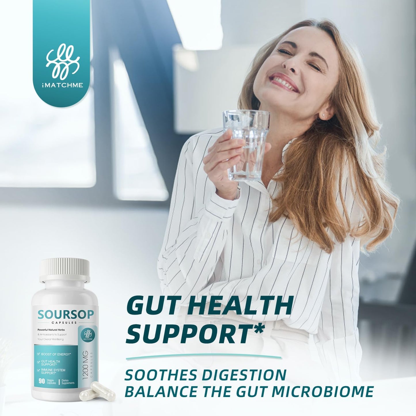 iMATCHME 11-in-1 Soursop Graviola Capsules - 10:1 High Potency Extract with Moringa, Black Seed & Turmeric for Daily Vitality (90 Count)