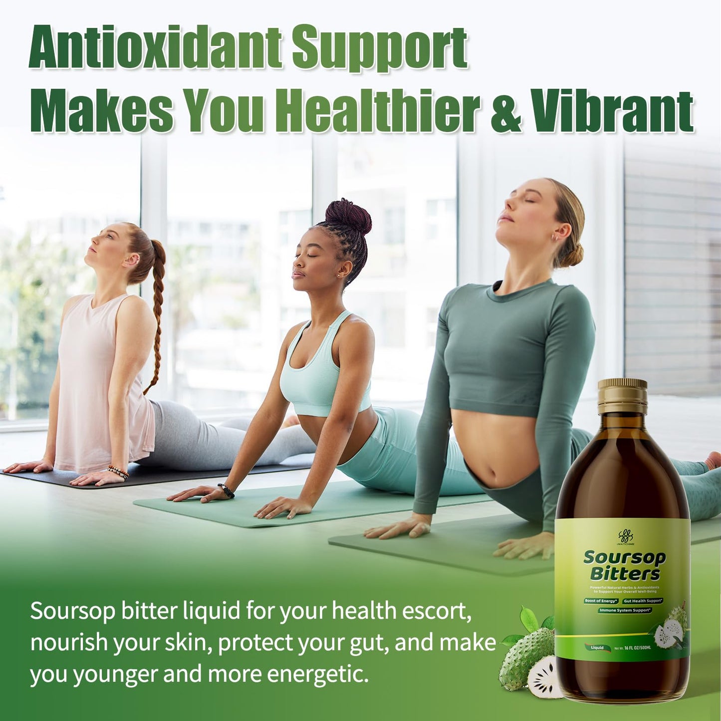 Soursop Bitters Liquid with Black Seed,Moringa & Turmeric for Digestive & Gut Cleanse, Antioxidant,Skin Health,Cell Regeneration,Immune & Mood Support,Pure 15 Herb Soursop Tea 16 fl oz